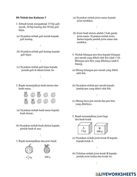 Soalan Matematik Tahun 6 Nisbah Dan Kadaran Image